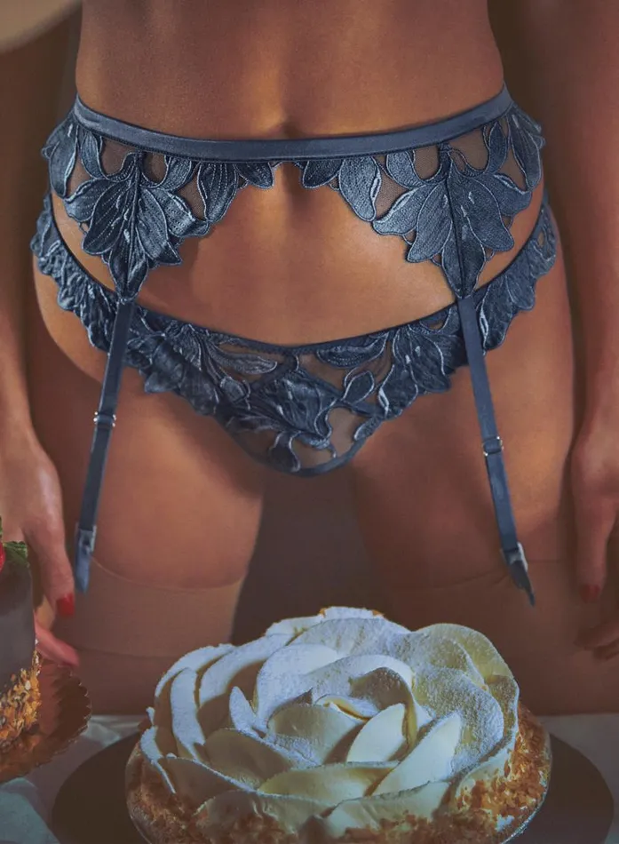 Garters and Belts Lingerie Fleur Du Mal Denim Lily Embroidery Garter Belt Denim