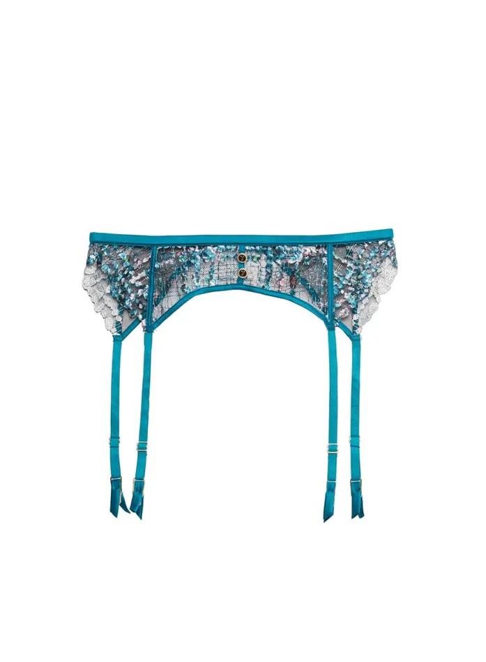Garters and Belts Lingerie Fleur Du Mal Gabrielle Embroidery Garter Aquamarine