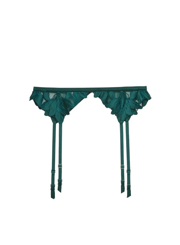 Garters and Belts Lingerie Fleur Du Mal Lily Embroidery Garter Belt Evergreen
