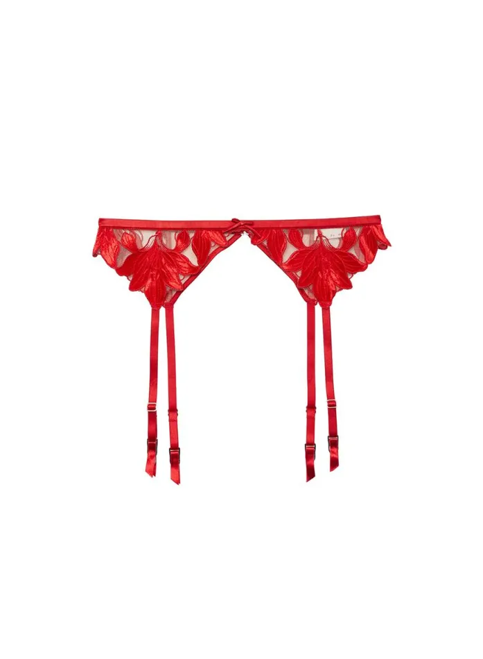Garters and Belts Lingerie Fleur Du Mal Lily Embroidery Garter Belt Rouge Velvet