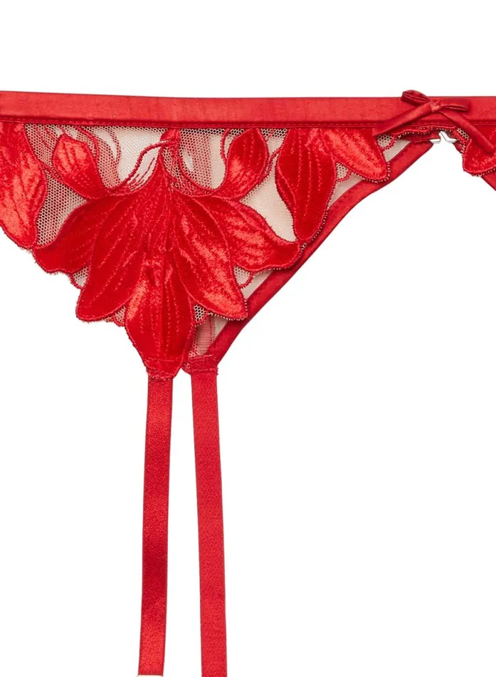 Garters and Belts Lingerie Fleur Du Mal Lily Embroidery Garter Belt Rouge Velvet