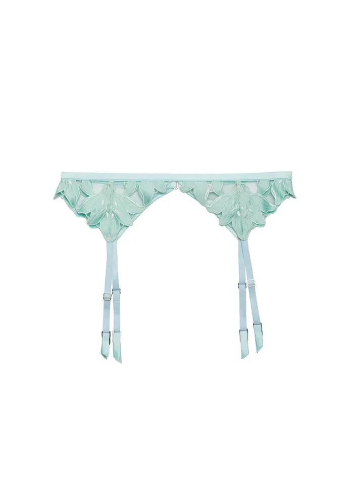 Garters and Belts Lingerie Fleur Du Mal Lily Embroidery Garter Belt Spearmint
