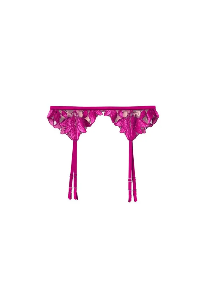 Garters and Belts Lingerie Fleur Du Mal Lily Embroidery Garter Belt Velvet Magenta