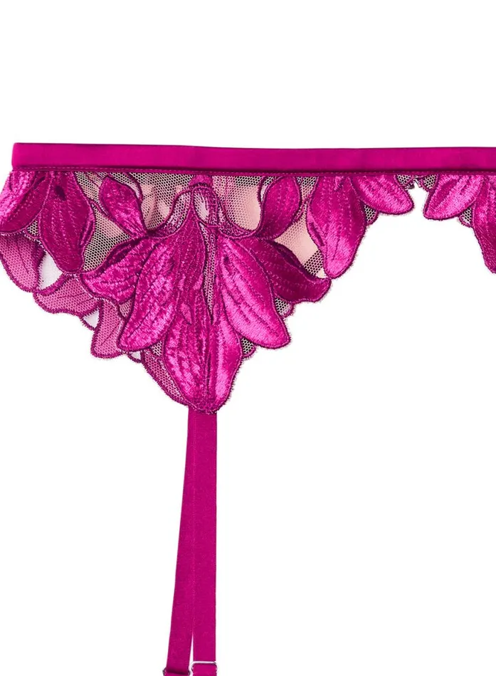 Garters and Belts Lingerie Fleur Du Mal Lily Embroidery Garter Belt Velvet Magenta