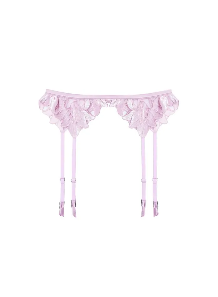 Garters and Belts Lingerie Fleur Du Mal Lily Embroidery Garter Belt Velvet Pink Lavender
