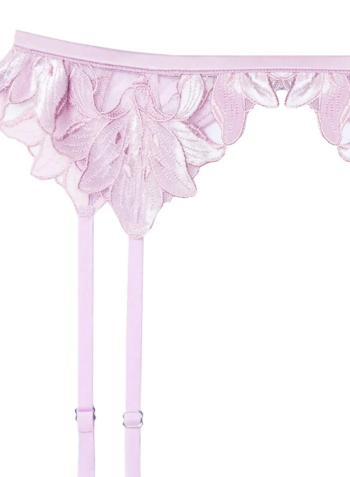 Garters and Belts Lingerie Fleur Du Mal Lily Embroidery Garter Belt Velvet Pink Lavender