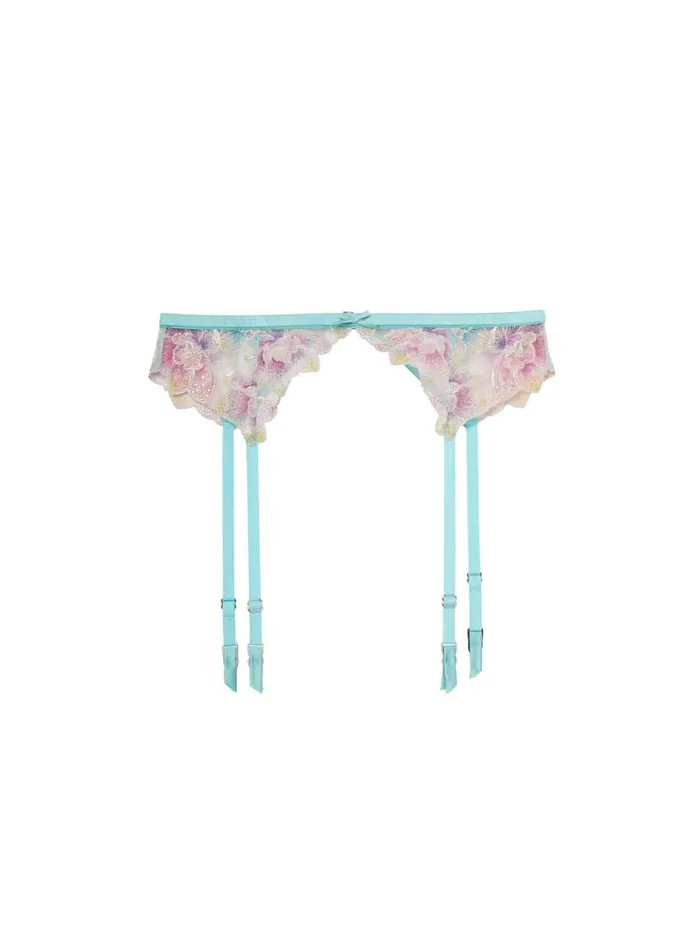 Garters and Belts Lingerie Fleur Du Mal Pixie Embroidery Garter Fresh Mint