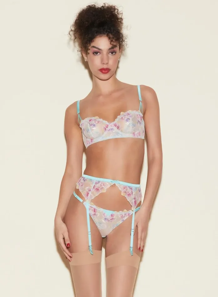 Garters and Belts Lingerie Fleur Du Mal Pixie Embroidery Garter Fresh Mint