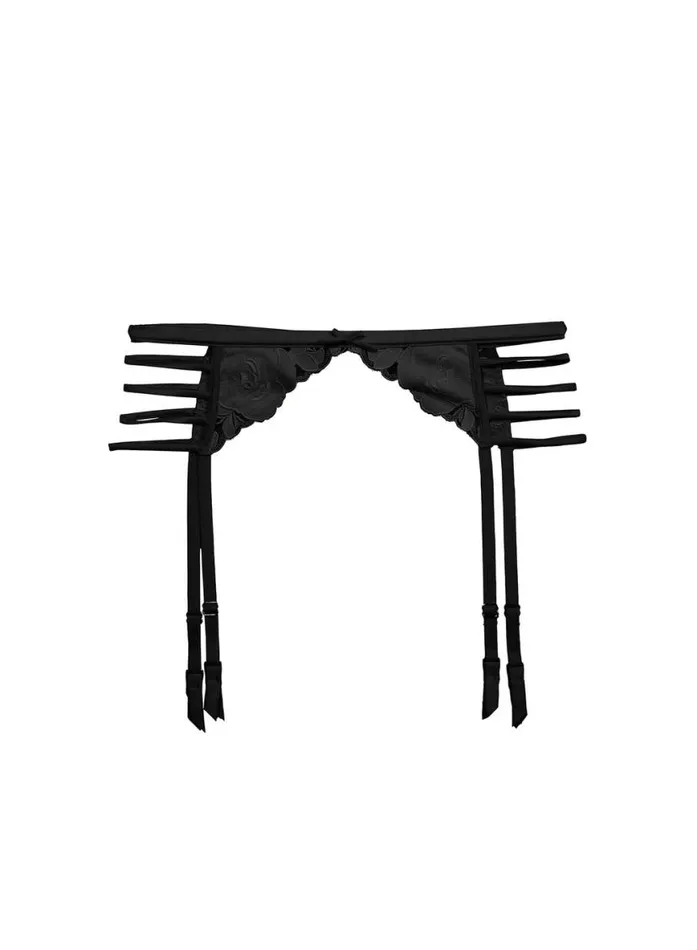 Garters and Belts Lingerie Fleur Du Mal Rose Logo Embroidery Garter Belt Black