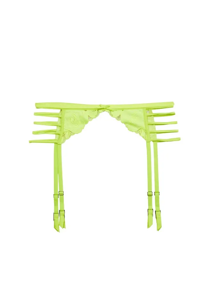 Garters and Belts Lingerie Fleur Du Mal Rose Logo Embroidery Garter Belt Neon Yellow