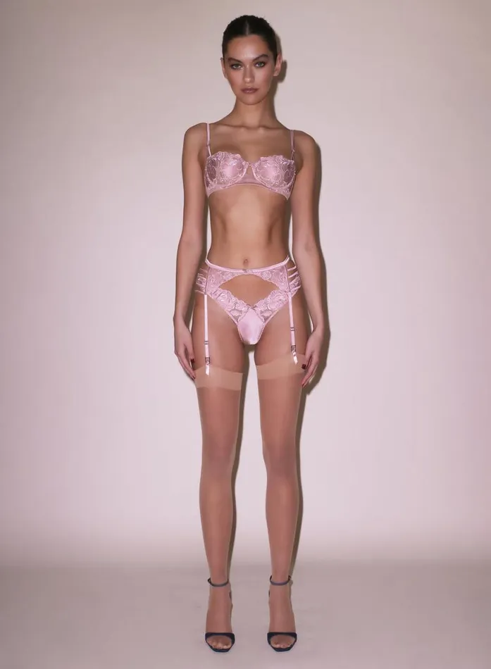 Garters and Belts Lingerie Fleur Du Mal Rose Logo Embroidery Garter Belt Rose Pink