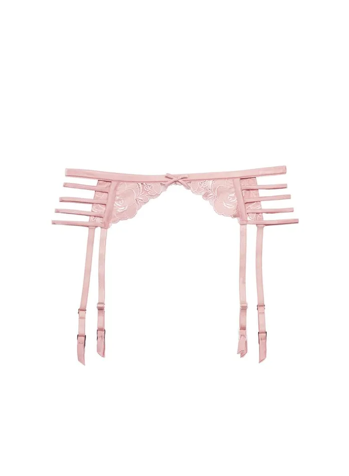 Garters and Belts Lingerie Fleur Du Mal Rose Logo Embroidery Garter Belt Rose Pink