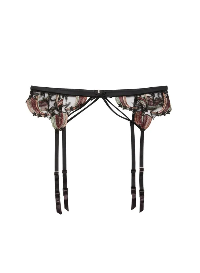 Garters and Belts Lingerie Fleur Du Mal Shooting Star Embroidery Garter Belt Black