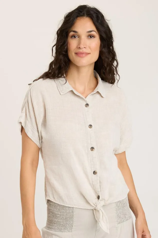 Gauze Teagan Tie Top Feirie Wash Whitecap Clothing XCVI ShirtsBlouses