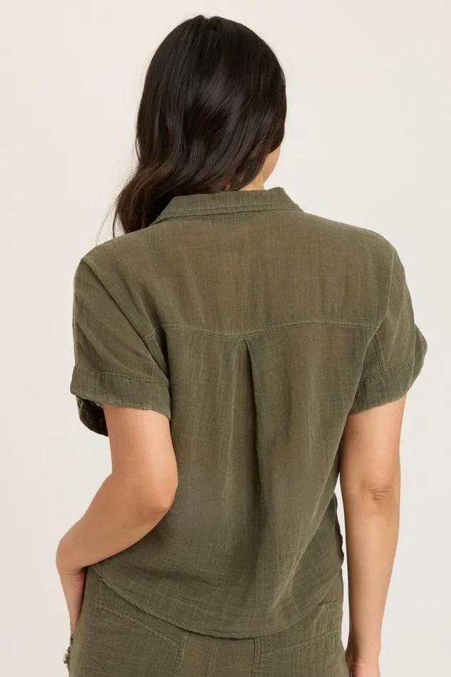 Gauze Teagan Tie Top Kombu Pigment Clothing XCVI ShirtsBlouses