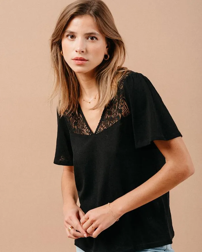 Grace and Mila Lace Tops TSHIRT NOIR MANOIR 8211 Shop