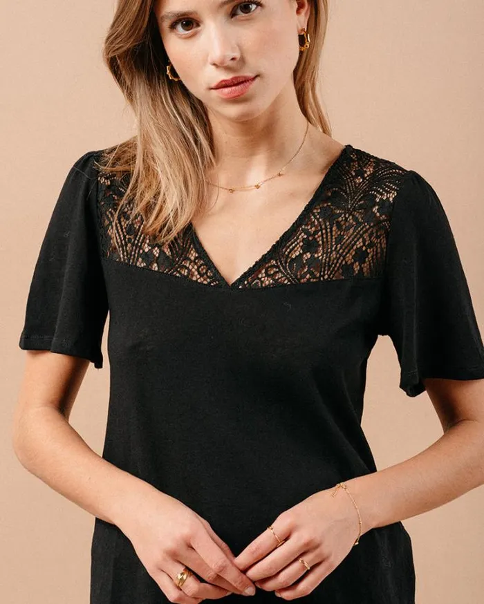 Grace and Mila Lace Tops TSHIRT NOIR MANOIR 8211 Shop