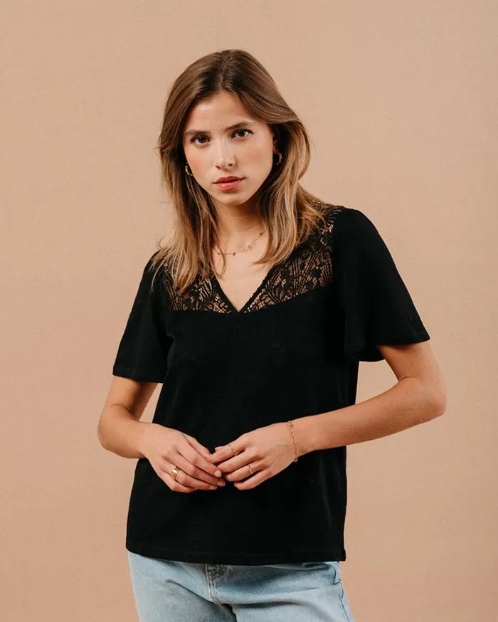 Grace and Mila Lace Tops TSHIRT NOIR MANOIR 8211 Shop