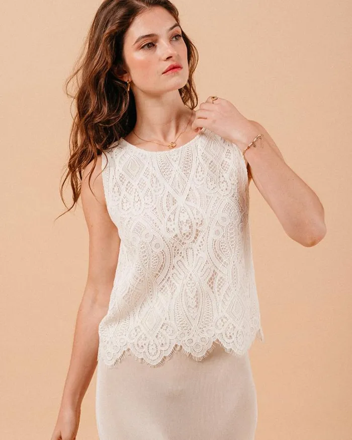 Grace and Mila Lace Tops WOVEN TOP ECRU MIMOSA 8211 Shop