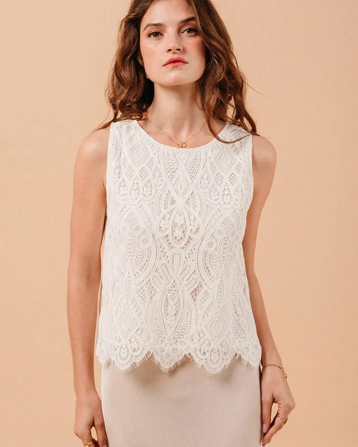 Grace and Mila Lace Tops WOVEN TOP ECRU MIMOSA 8211 Shop