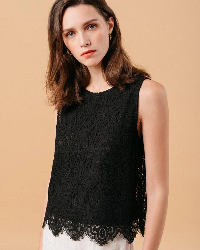 Grace and Mila Lace Tops WOVEN TOP NOIR MIMOSA 8211 Shop
