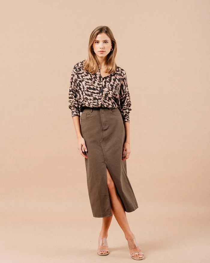 Grace and Mila Midi Skirts SKIRT KAKI MAUREEN 8211 Shop