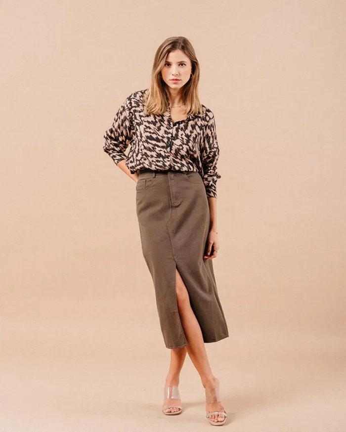 Grace and Mila Midi Skirts SKIRT KAKI MAUREEN 8211 Shop
