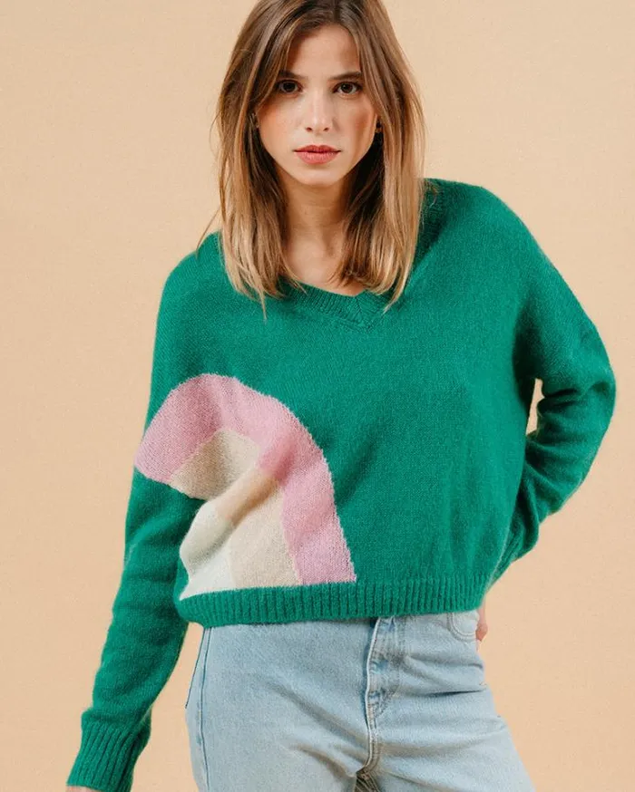 Grace and Mila Patterned Sweaters SWEATER VERT MAGALIE 8211 Shop