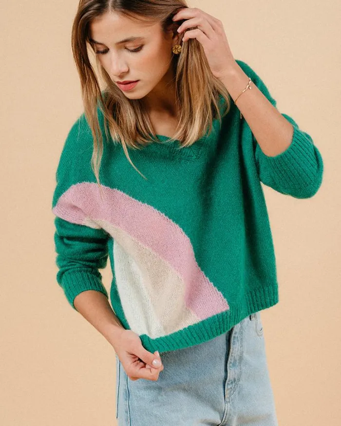 Grace and Mila Patterned Sweaters SWEATER VERT MAGALIE 8211 Shop