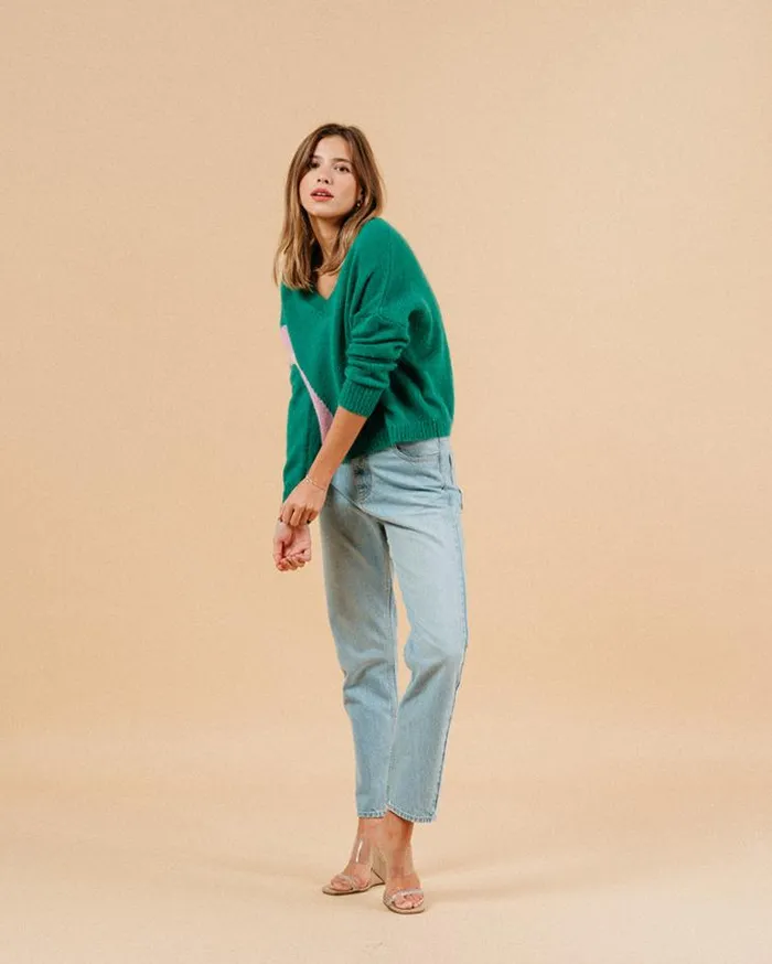 Grace and Mila Patterned Sweaters SWEATER VERT MAGALIE 8211 Shop