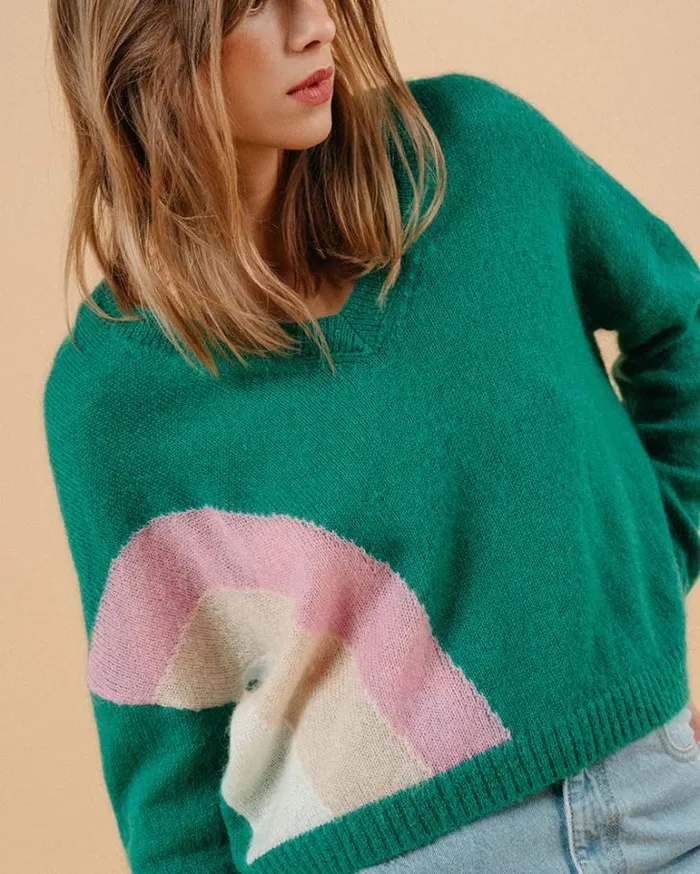 Grace and Mila Patterned Sweaters SWEATER VERT MAGALIE 8211 Shop