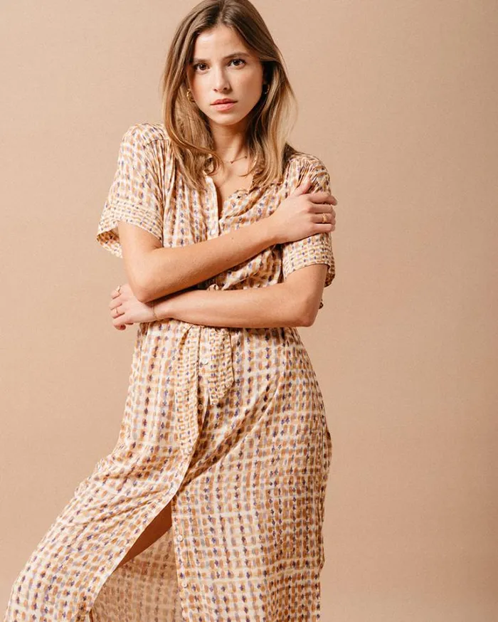 Grace and Mila Printed Dresses DRESS OCRE MAUVE 8211 Shop