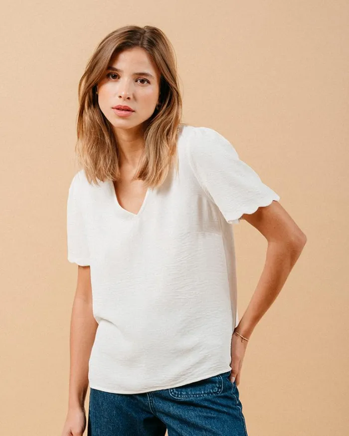 Grace and Mila ShortSleeves Tshirts WOVEN TOP ECRU MAGIQUE 8211 Shop