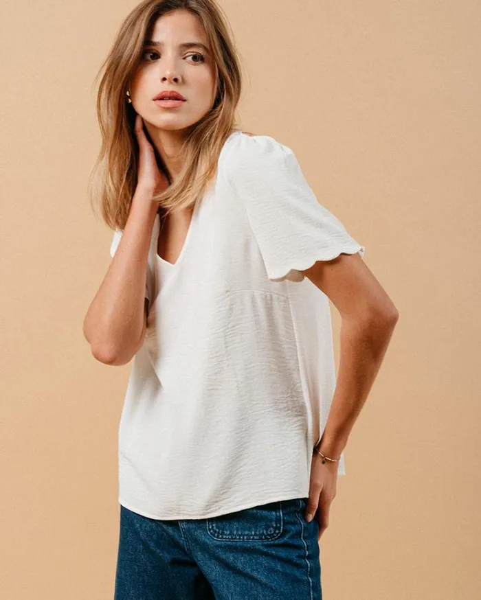 Grace and Mila ShortSleeves Tshirts WOVEN TOP ECRU MAGIQUE 8211 Shop