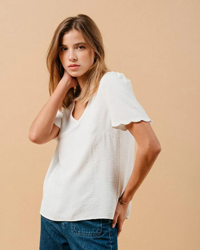 Grace and Mila ShortSleeves Tshirts WOVEN TOP ECRU MAGIQUE 8211 Shop