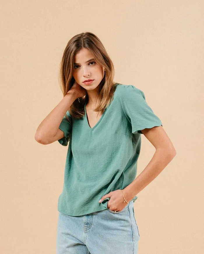Grace and Mila ShortSleeves Tshirts WOVEN TOP VERT MAGIQUE 8211 Shop
