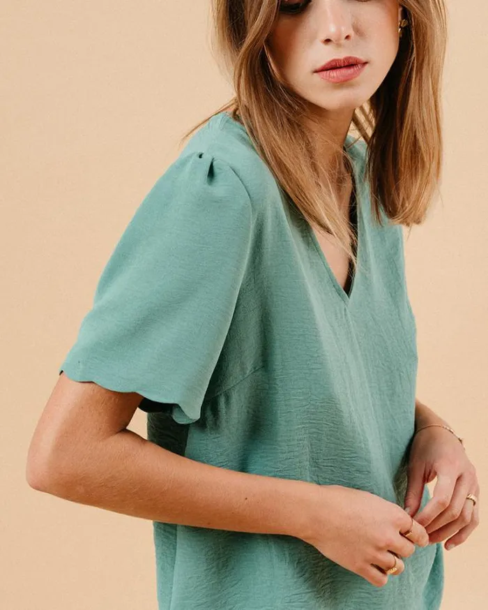 Grace and Mila ShortSleeves Tshirts WOVEN TOP VERT MAGIQUE 8211 Shop