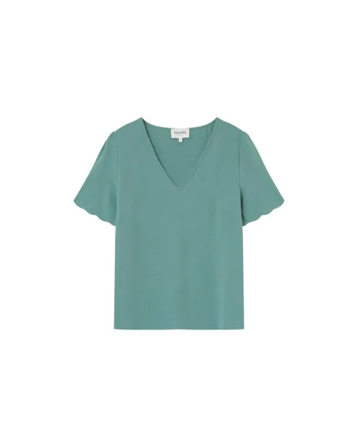 Grace and Mila ShortSleeves Tshirts WOVEN TOP VERT MAGIQUE 8211 Shop