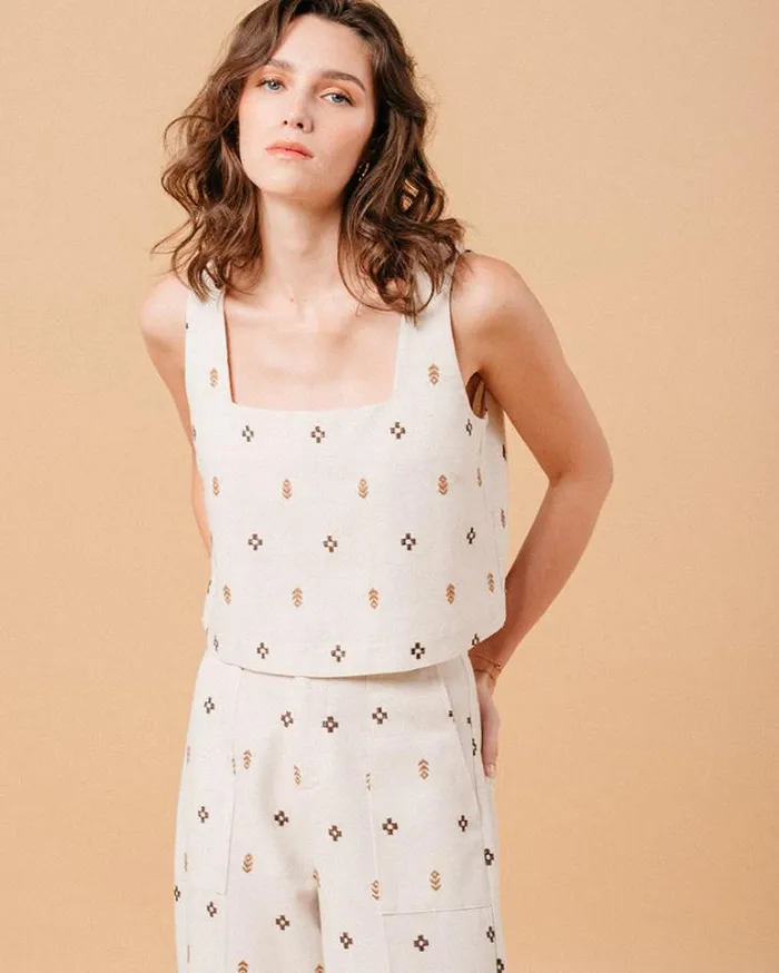 Grace and Mila Tank Tops WOVEN TOP CAMEL MIA 8211 Shop