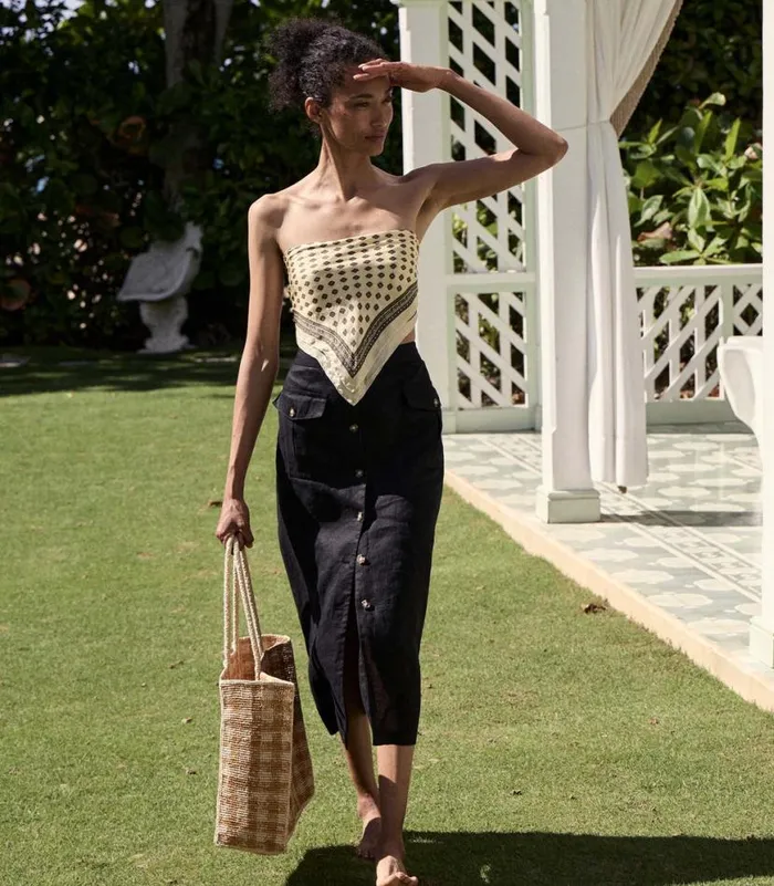 GRANDE MATHILDE BAG Mustard Gingham Raffia Shop DEN Bags