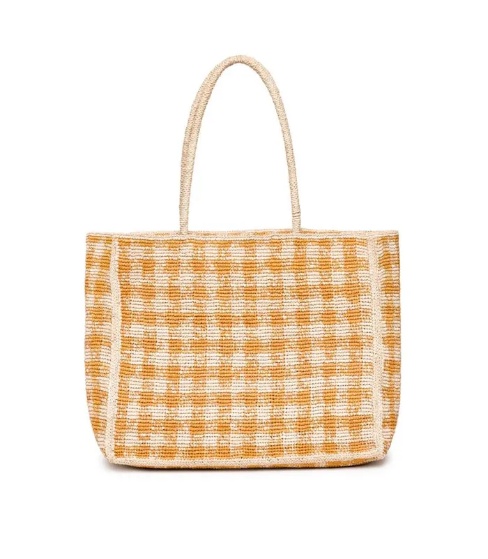 GRANDE MATHILDE BAG Mustard Gingham Raffia Shop DEN Bags