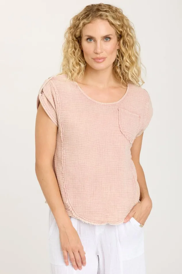 Grigg Tee Distress Wash Hydrangea Clothing XCVI ShirtsBlouses