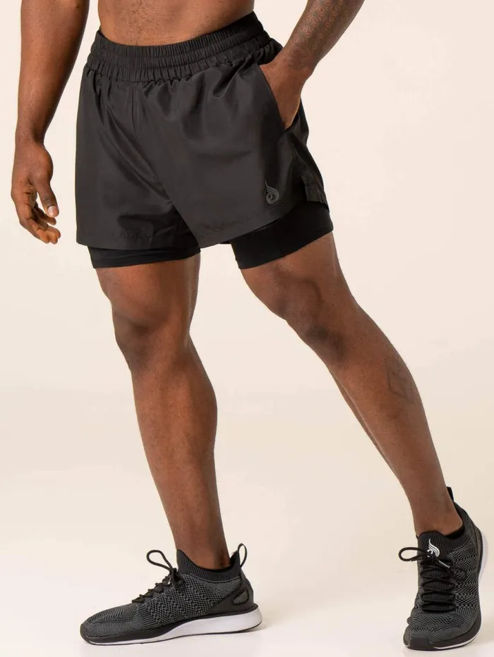 Gym Shorts Mens Ryderwear Advance 2 In 1 Training Short Black