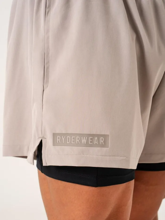 Gym Shorts Mens Ryderwear Pursuit 2 In 1 Training Shorts Taupe