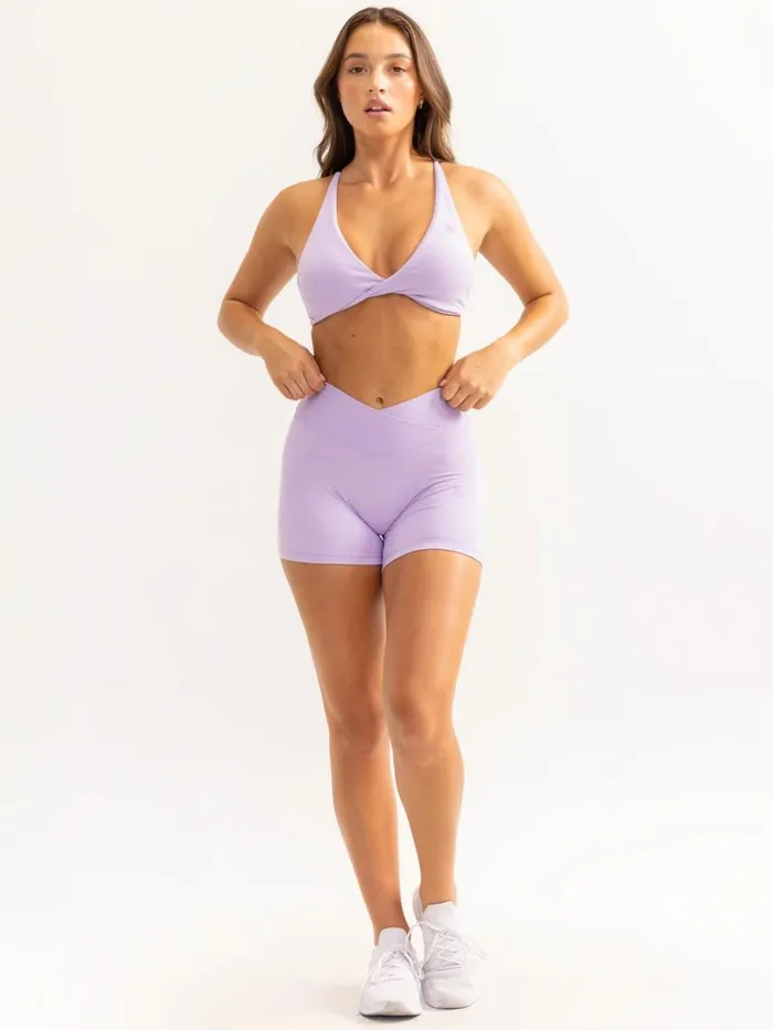 Gym Shorts Womens Ryderwear Activate Cross Over Scrunch Shorts Lavender