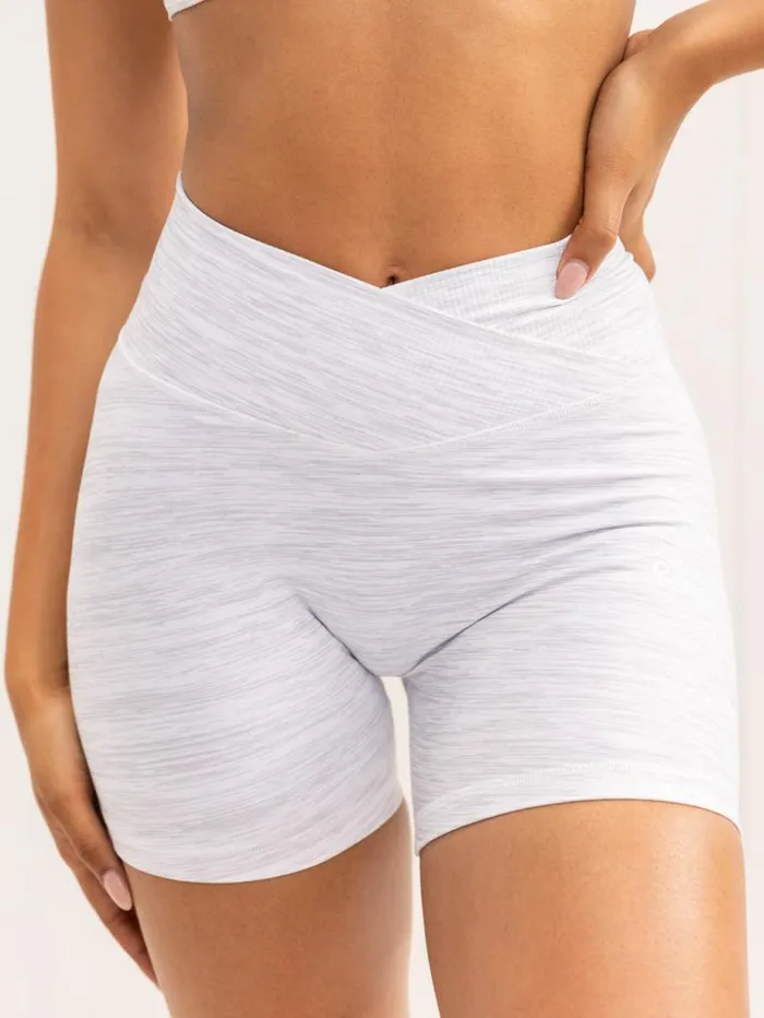Gym Shorts Womens Ryderwear Activate Cross Over Scrunch Shorts Snow Grey Marl