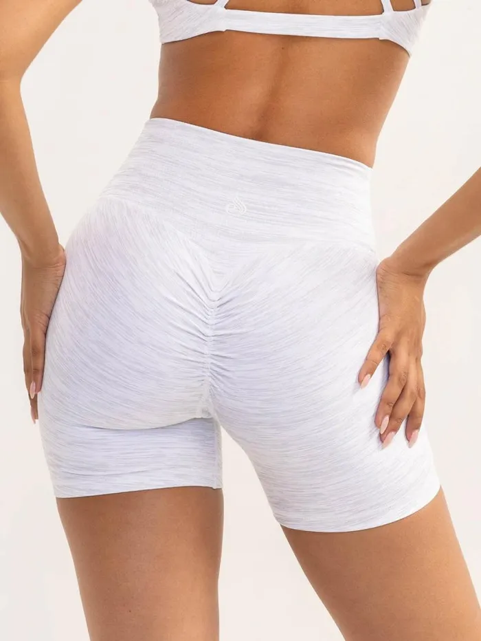 Gym Shorts Womens Ryderwear Activate Cross Over Scrunch Shorts Snow Grey Marl