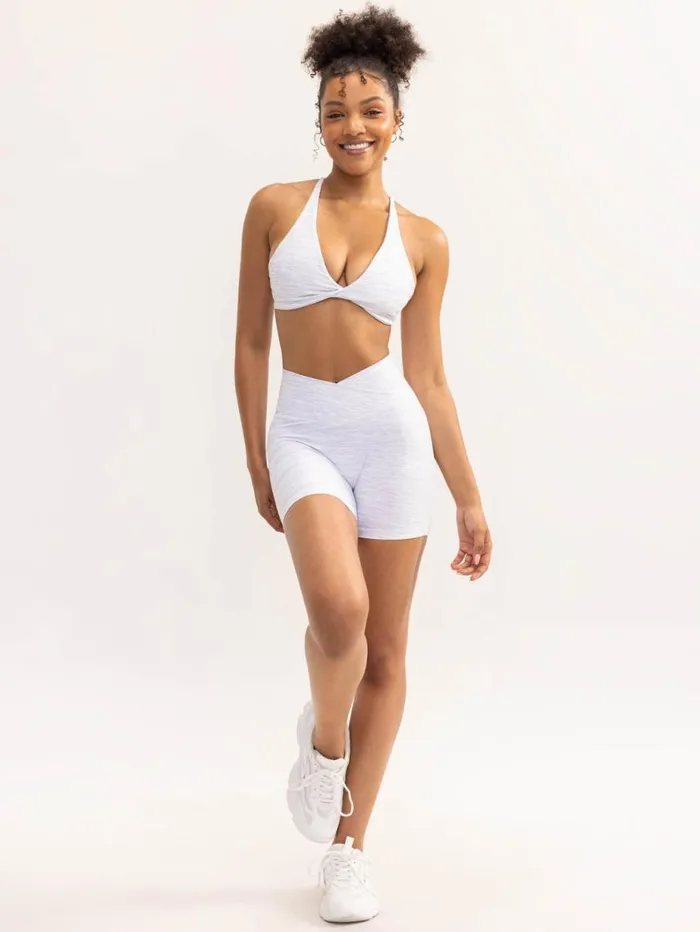 Gym Shorts Womens Ryderwear Activate Cross Over Scrunch Shorts Snow Grey Marl