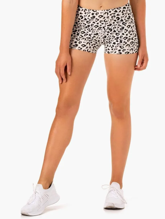 Gym Shorts Womens Ryderwear Adapt High Waisted Scrunch Shorts Ivory Leopard