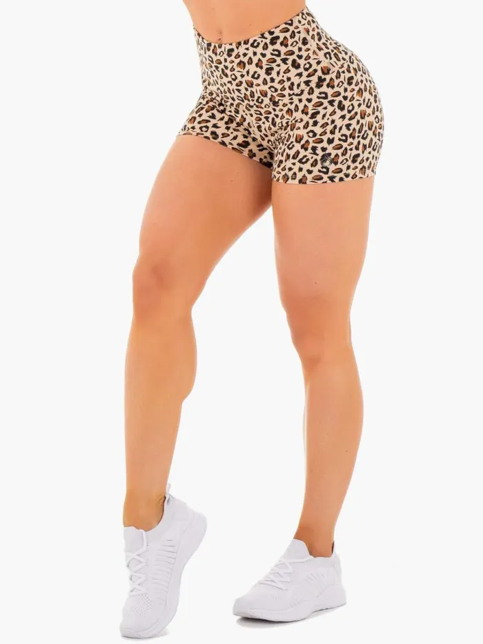 Gym Shorts Womens Ryderwear Adapt High Waisted Scrunch Shorts Nude Leopard